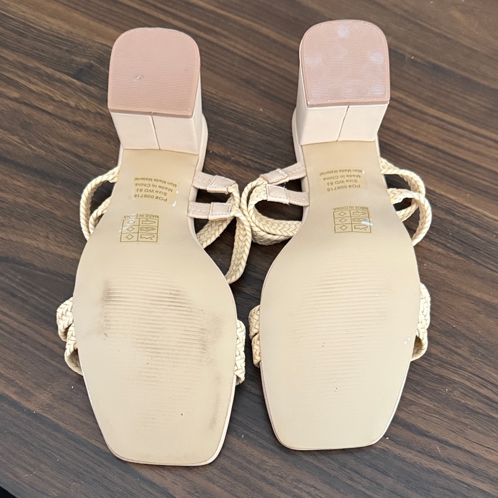 Journee Collection Cream Braided Strap Block Heels - Picture 2 of 2